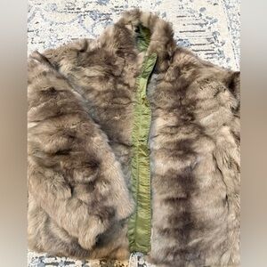 Olive Green reversible short rabbit-fur integrated parka-style biker jacket